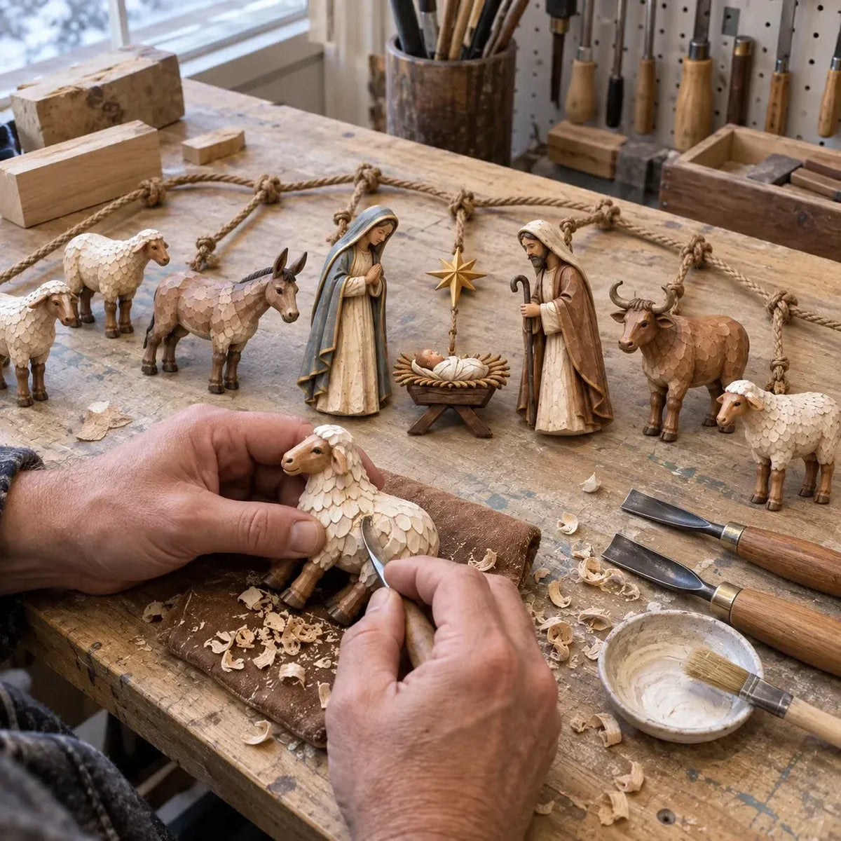 ✝️🎄Handcrafted Wooden Nativity Garland