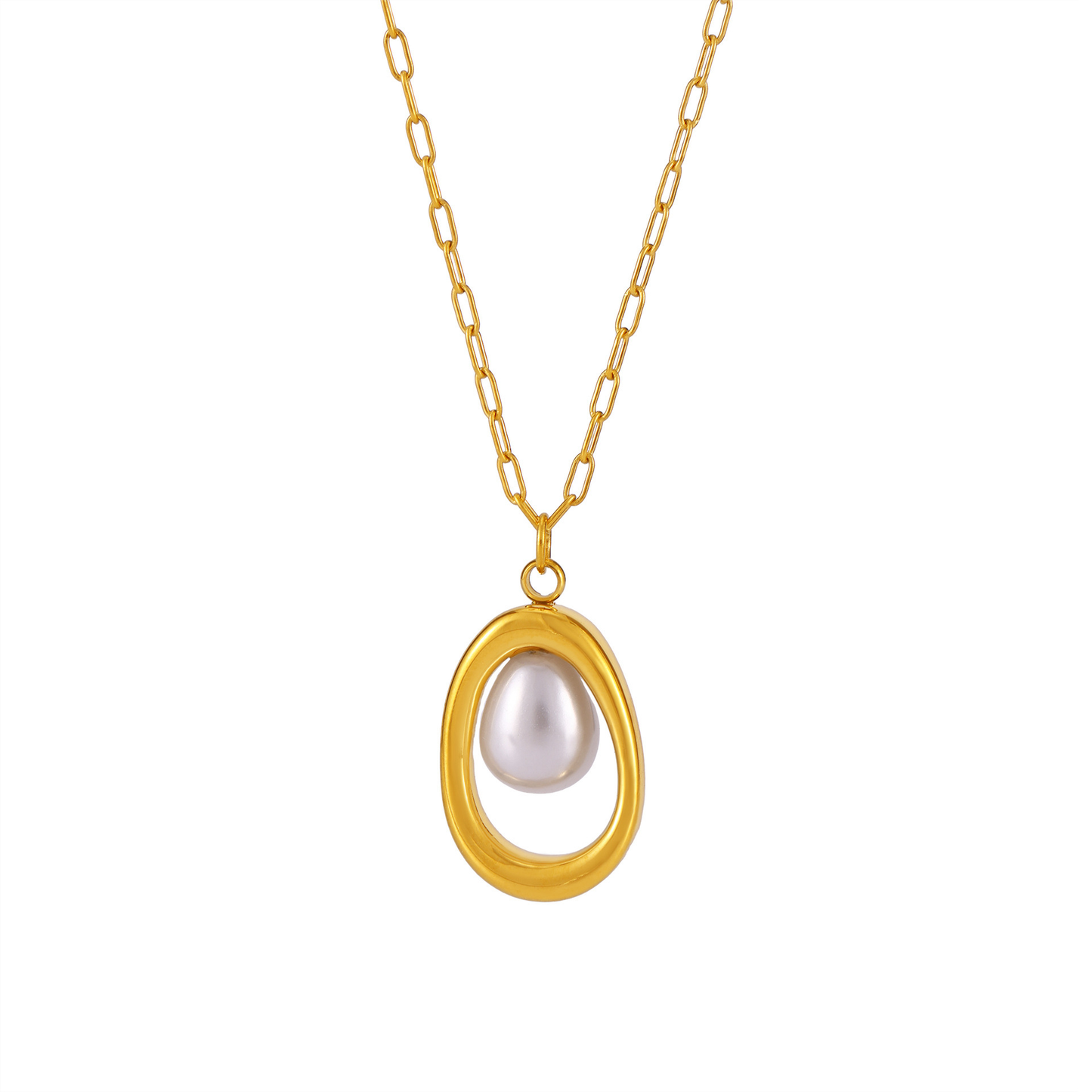 Gold Ingot Pearl Necklace – 18K Gold Stainless Steel Minimalist Lucky Pendant