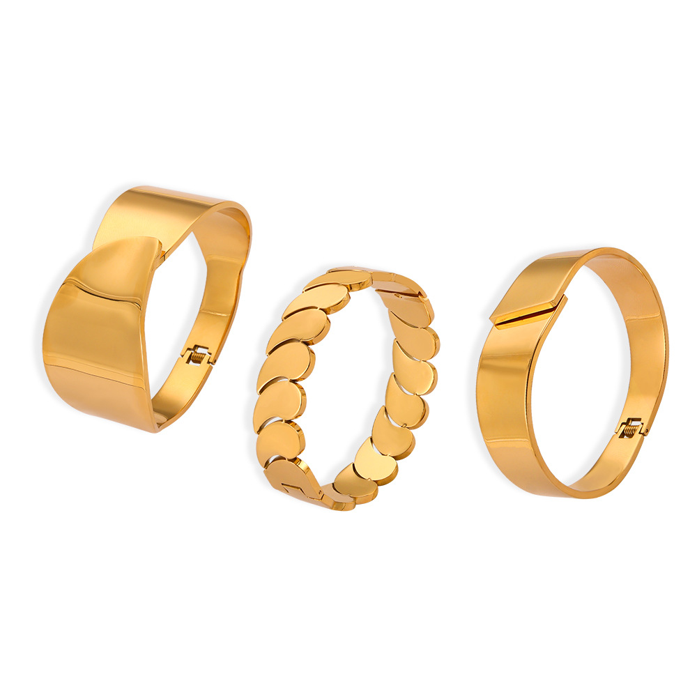 Geometric Layered Bangle Bracelet – Water Drop Design 18K Gold Plated Titanium Steel Jewelry