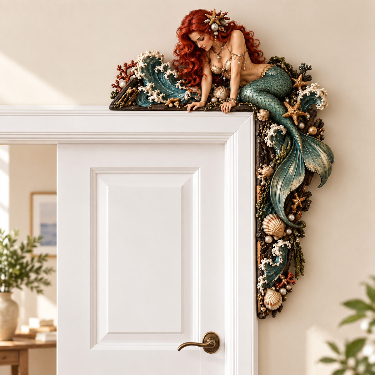 ๐งโโ๏ธ ๐ Beautiful Mermaid Door Corner ๐ Waves & Seashells Fantasy Wall Decor