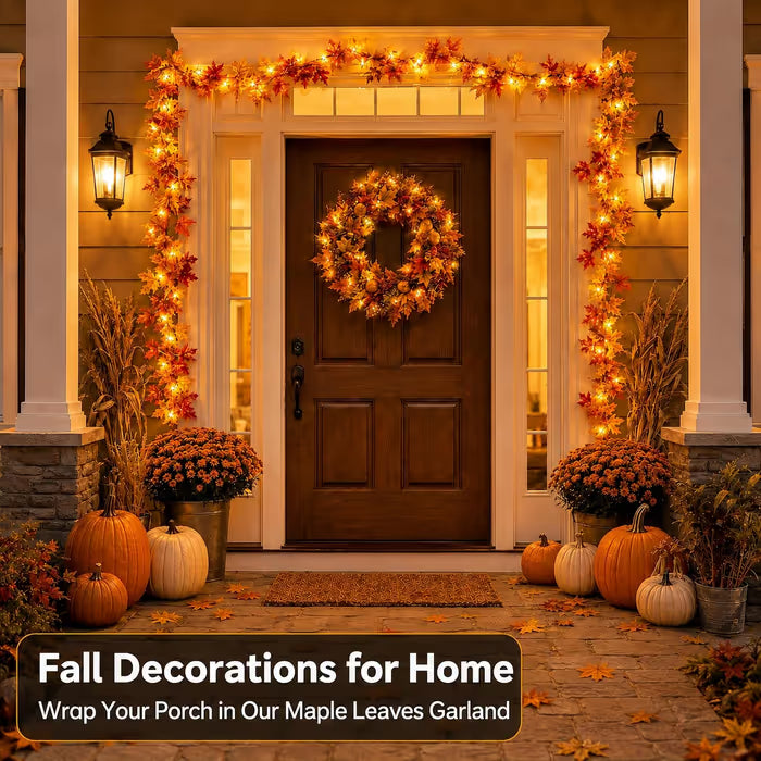 20 FT Lighted Fall Maple Leaf Garland – 40 Warm White LED
