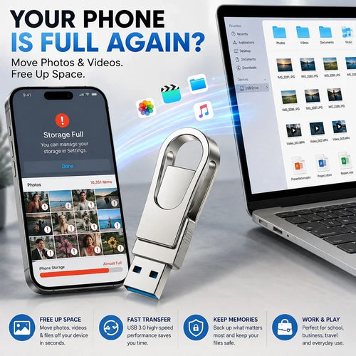 📱 3-in-1 USB Flash Drive – Free Up Space & Move Files Fast