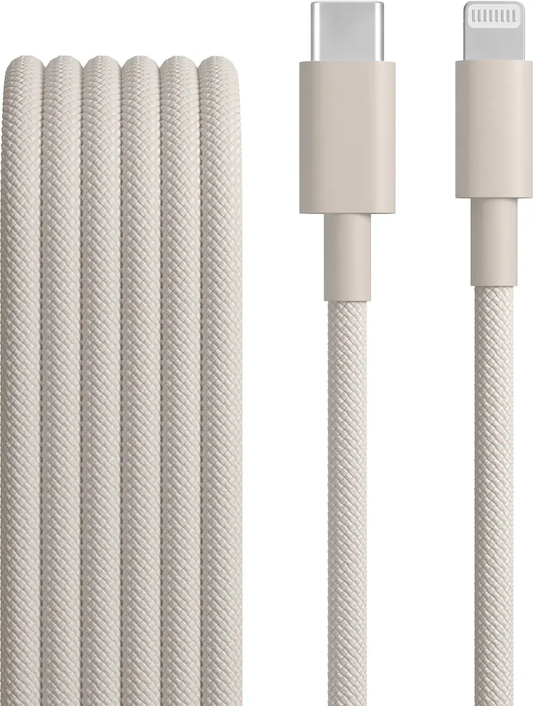 USB-C to Lightning-Compatible Woven Charging Cable – 5ft – Stone Gray