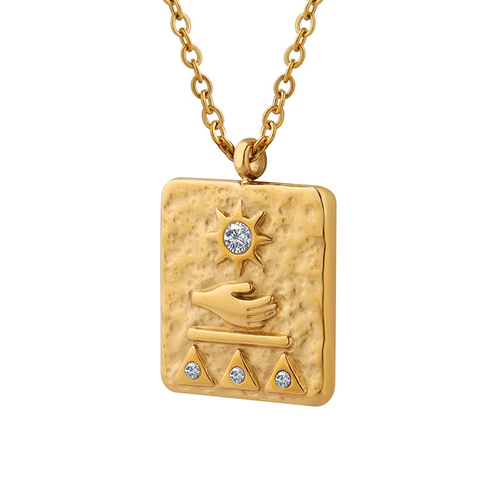 Ancient Egyptian Sun Relief Pendant Necklace – 18K Gold Plated Titanium Steel Zircon Choker