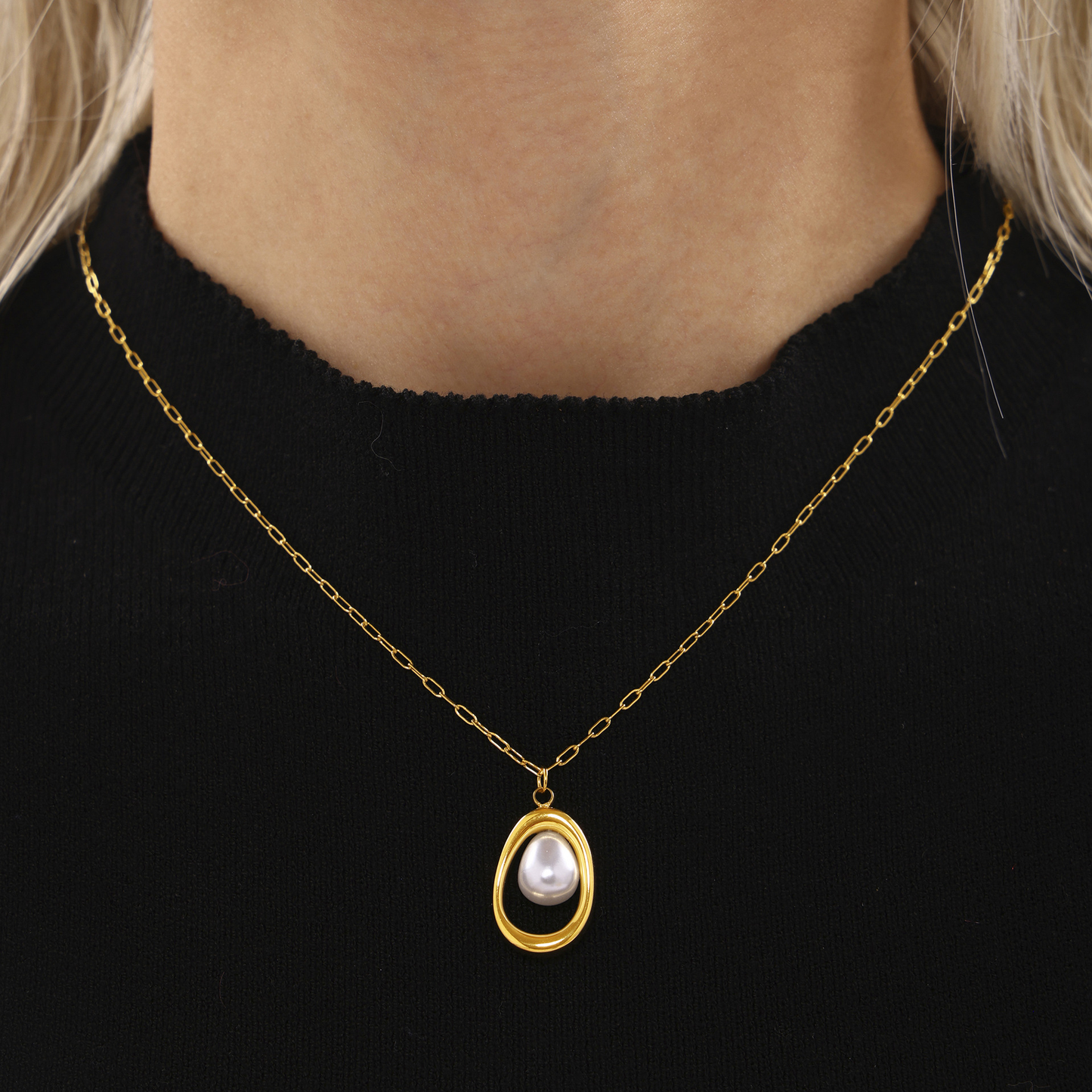 Gold Ingot Pearl Necklace – 18K Gold Stainless Steel Minimalist Lucky Pendant