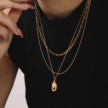 Gold Ingot Pearl Necklace – 18K Gold Stainless Steel Minimalist Lucky Pendant