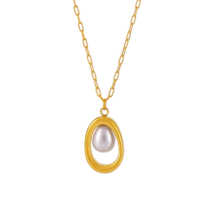 Gold Ingot Pearl Necklace – 18K Gold Stainless Steel Minimalist Lucky Pendant