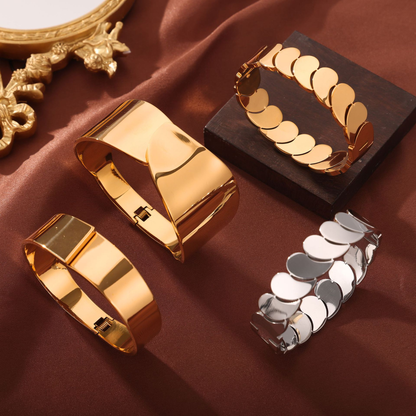 Geometric Layered Bangle Bracelet – Water Drop Design 18K Gold Plated Titanium Steel Jewelry