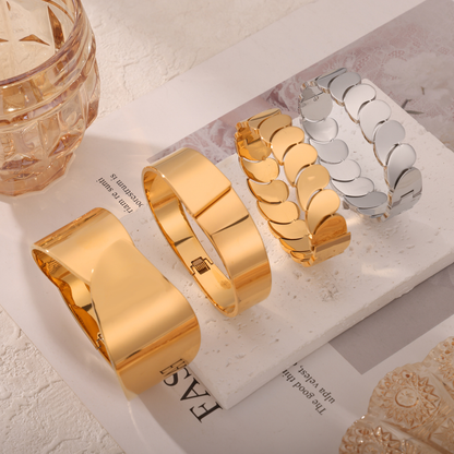 Geometric Layered Bangle Bracelet – Water Drop Design 18K Gold Plated Titanium Steel Jewelry