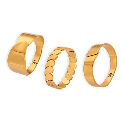 Geometric Layered Bangle Bracelet – Water Drop Design 18K Gold Plated Titanium Steel Jewelry
