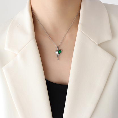 Melting Heart Pendant Necklace – Pink & Green Zircon 18K Gold Plated Titanium Steel Choker