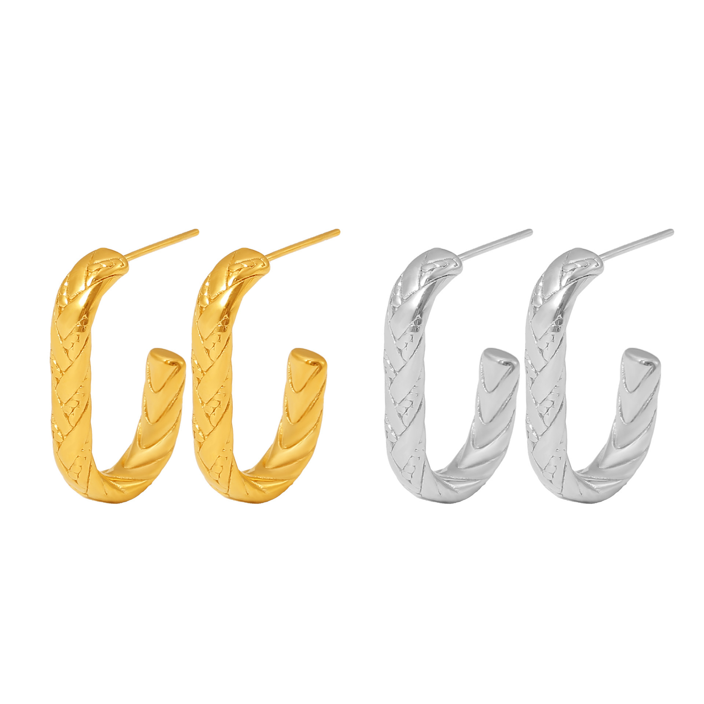 Classic C-Shaped Textured Earrings – 18K Gold Plated Titanium Steel Audrey Style Jewelry