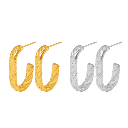 Classic C-Shaped Textured Earrings – 18K Gold Plated Titanium Steel Audrey Style Jewelry