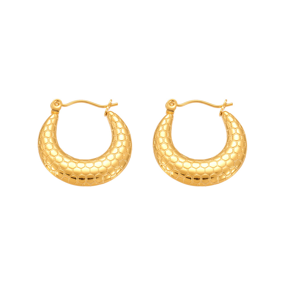 Fish Scale Hoop Earrings – 18K Gold Plated Titanium Steel Textured Circle Earrings