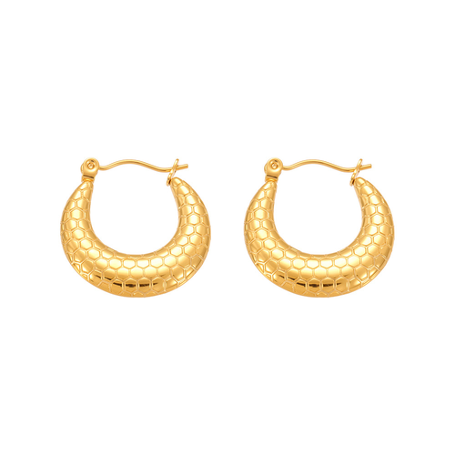 Fish Scale Hoop Earrings – 18K Gold Plated Titanium Steel Textured Circle Earrings