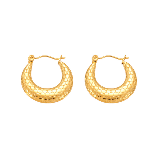 Fish Scale Hoop Earrings – 18K Gold Plated Titanium Steel Textured Circle Earrings