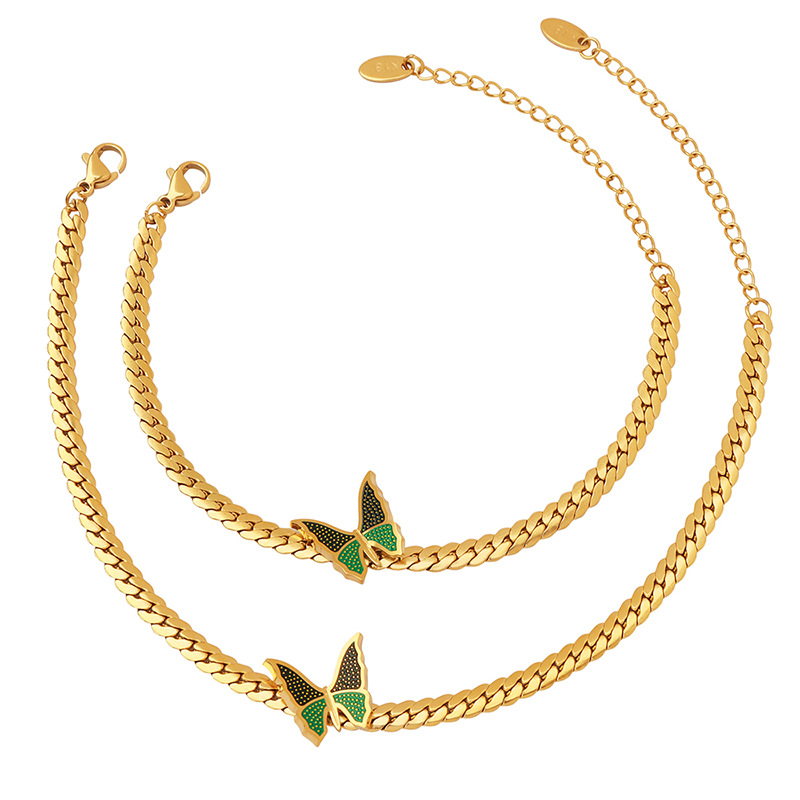Butterfly Chain Jewelry Set – Bracelet & Anklet 18K Gold Plated Stainless Steel Blade Chain