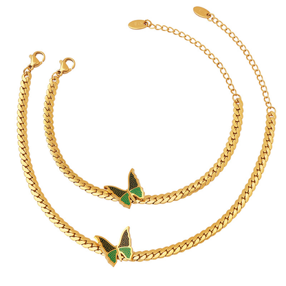Butterfly Chain Jewelry Set – Bracelet & Anklet 18K Gold Plated Stainless Steel Blade Chain
