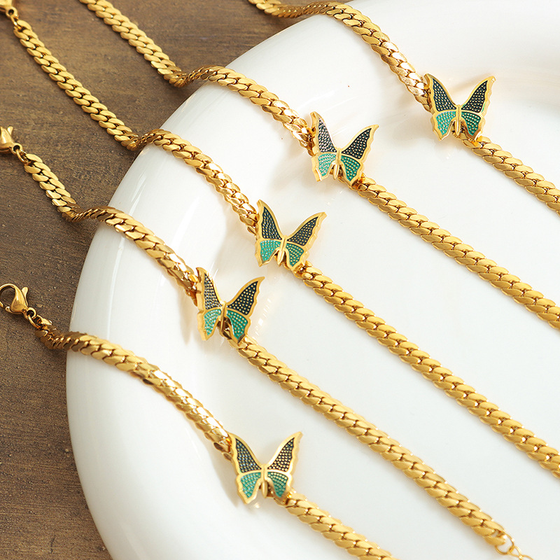 Butterfly Chain Jewelry Set – Bracelet & Anklet 18K Gold Plated Stainless Steel Blade Chain