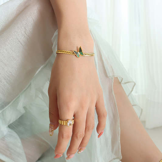 Butterfly Chain Jewelry Set – Bracelet & Anklet 18K Gold Plated Stainless Steel Blade Chain