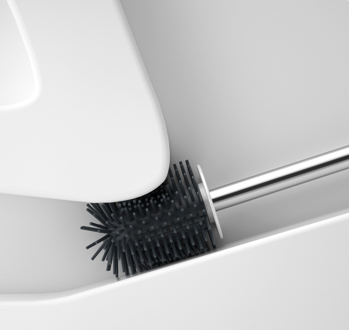 Toilet brush with soft bristles, no dead corners, and with a base.