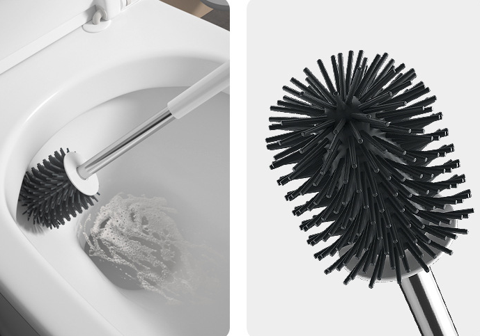 Toilet brush with soft bristles, no dead corners, and with a base.