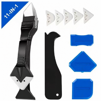 🔧11Pcs Silicone Caulking Tools - 3-in-1 Grout Remover (Stainless Steel)