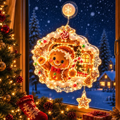 🏅 2026 Best Seller ✨🎄Lighted Christmas Window Decoration with Suction Cup Flat Version | Warm LED Window Light with Double-Layer Design & Multiple Festive Styles ✨