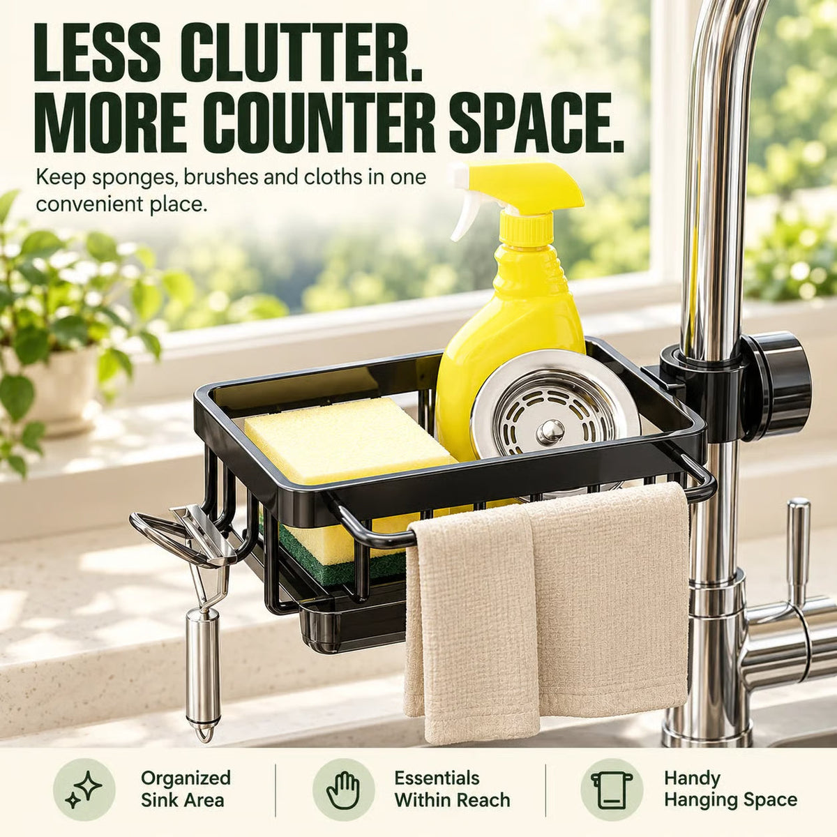 🧽Faucet-Mounted Sink Caddy with Removable Drip Tray
