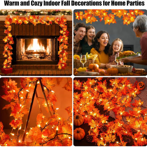 20 FT Lighted Fall Maple Leaf Garland – 40 Warm White LED