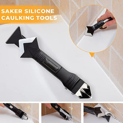 🔧11Pcs Silicone Caulking Tools - 3-in-1 Grout Remover (Stainless Steel)