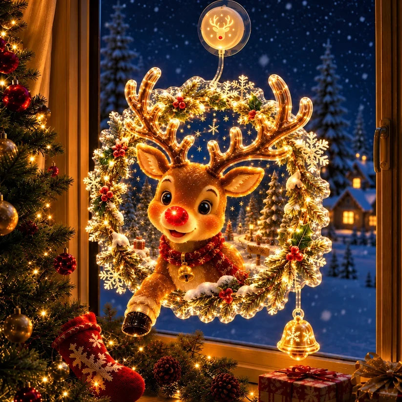 🏅 2026 Best Seller ✨🎄Lighted Christmas Window Decoration with Suction Cup Flat Version | Warm LED Window Light with Double-Layer Design & Multiple Festive Styles ✨