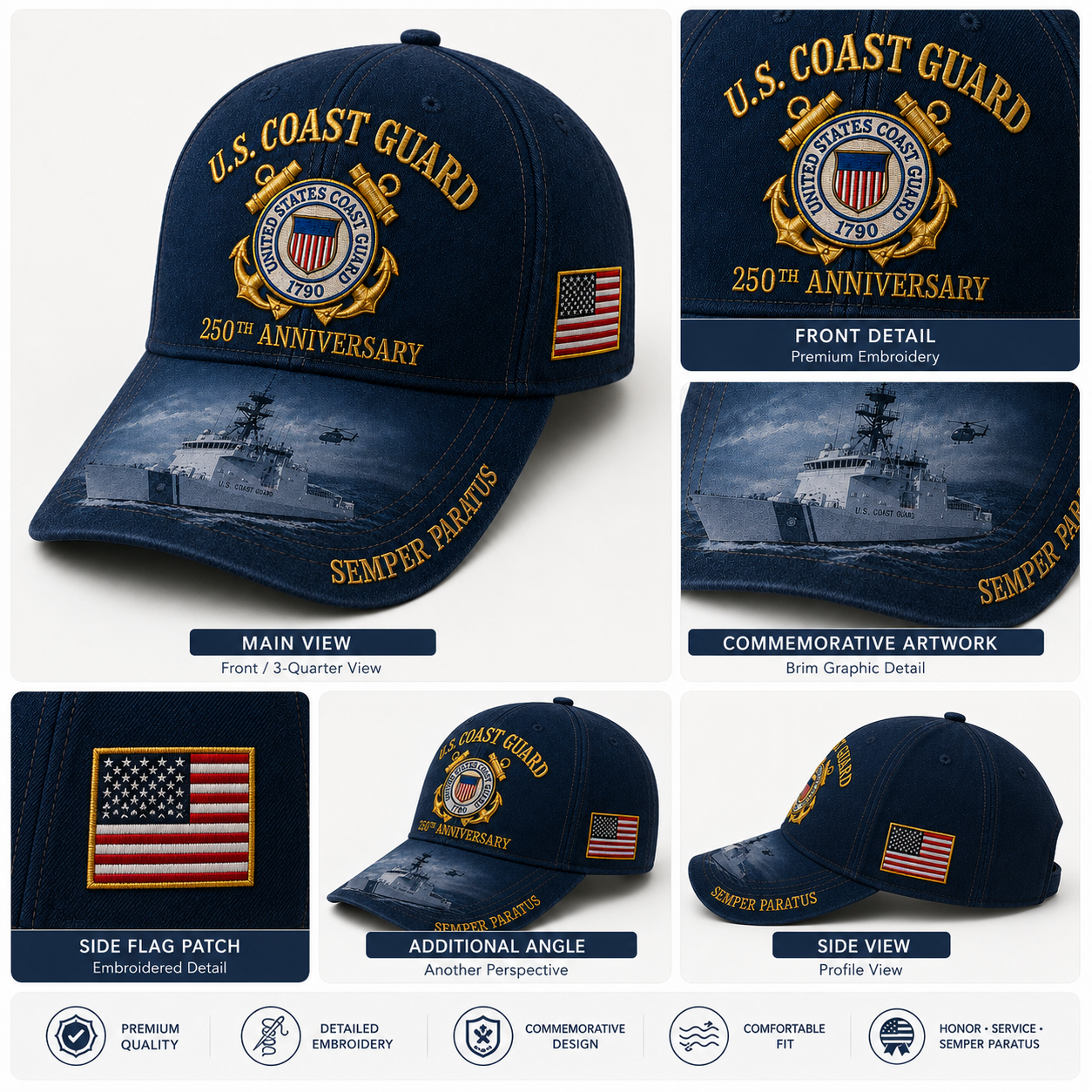 🔥 Father’s Day Sale - ❤️ U.S. Coast Guard America 250th Commemorative Embroidered Cap