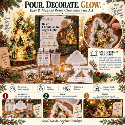 🎄Beginner-Friendly Resin Christmas Tree Night Light DIY Kit | Complete Kit with Mold, Resin, Fairy Lights & Festive Decorations ✨