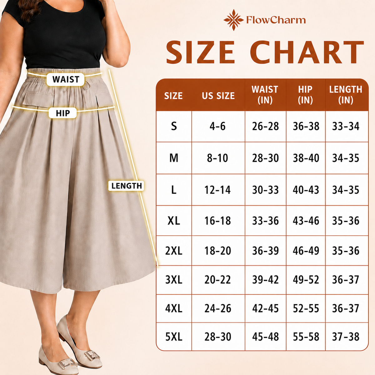 Temuvo - Pull-On Capri Culottes for Women