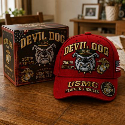 🔥 Father’s Day Sale - ❤️Handmade Devil Dog USMC 250th Birthday Commemorative Cap 🇺🇸