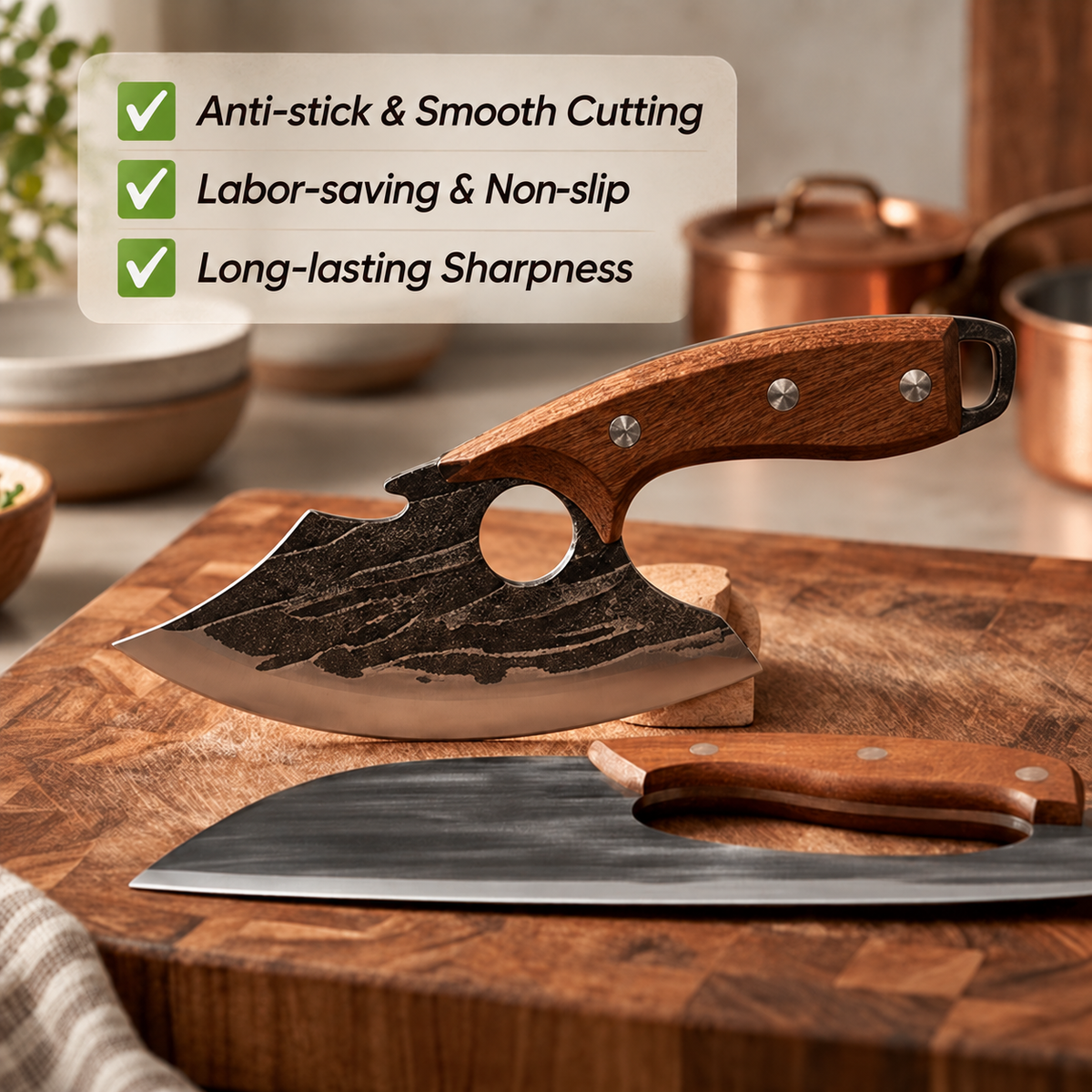 Hand-Forged Black Cleaver Knife – Anti-Stick, Razor-Sharp & Labor-Saving Kitchen Knife for Home Cooks