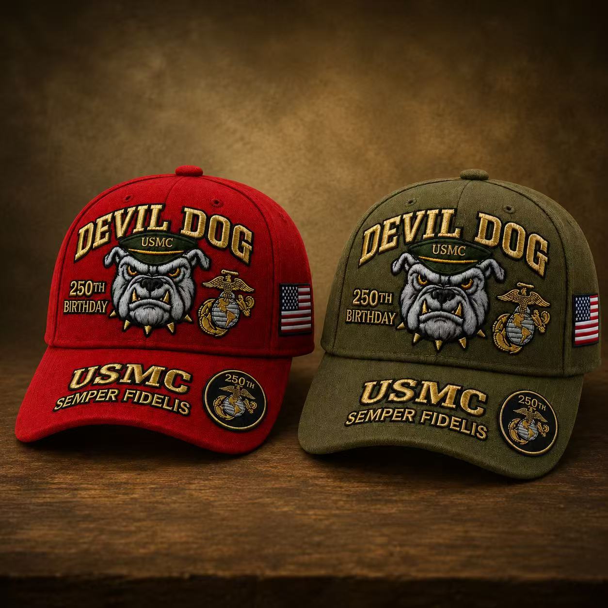 🔥 Father’s Day Sale - ❤️Handmade Devil Dog USMC 250th Birthday Commemorative Cap 🇺🇸