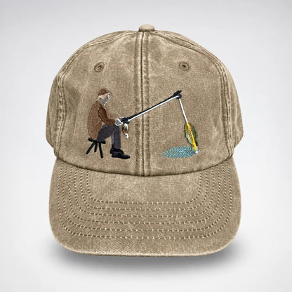 🔥 Last Day 50% OFF-🎣🧢 Catch of the Day Interactive Fishing Cap – Vintage Washed Moving Fish Hat