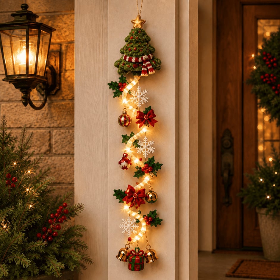 ⏳ Last Day 49% OFF –🎄✨ Create a Warm Christmas Welcome — Lighted Holiday Door Hanger for Your Front Door & Porch