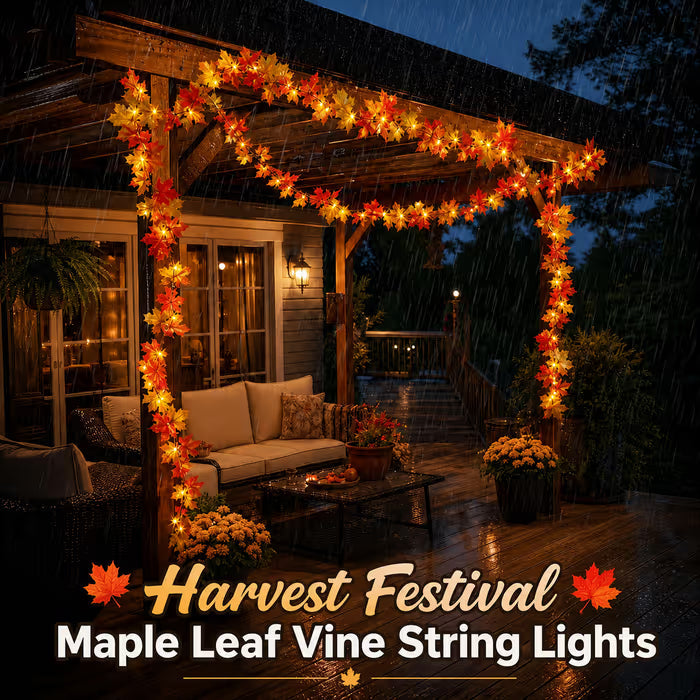 20 FT Lighted Fall Maple Leaf Garland – 40 Warm White LED