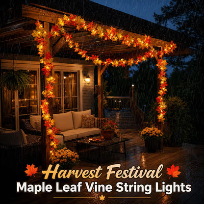 20 FT Lighted Fall Maple Leaf Garland – 40 Warm White LED