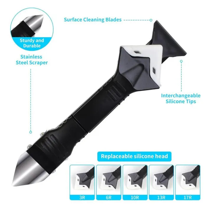 🔧11Pcs Silicone Caulking Tools - 3-in-1 Grout Remover (Stainless Steel)