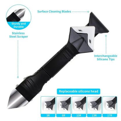 🔧11Pcs Silicone Caulking Tools - 3-in-1 Grout Remover (Stainless Steel)
