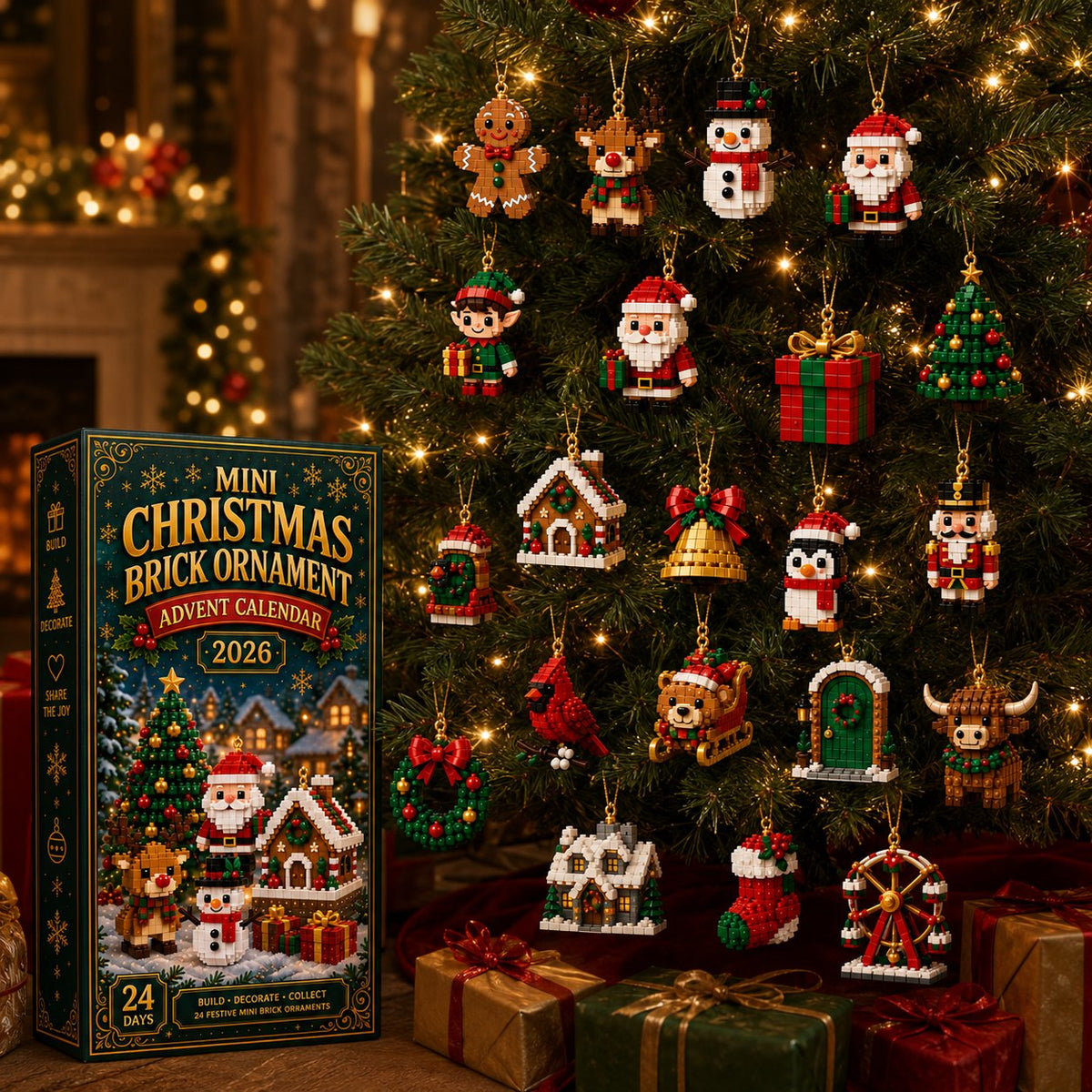 ⏰ Last day to save 49% – 🎄 24-Day Mini Christmas Ornament Advent Calendar | 24 unique festive buildable designs with hanging loops—perfect for decorating Christmas trees, wreaths, and holiday displays 🧱