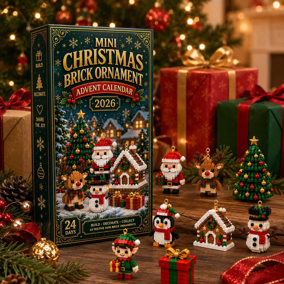 ⏰ Last day to save 49% – 🎄 24-Day Mini Christmas Ornament Advent Calendar | 24 unique festive buildable designs with hanging loops—perfect for decorating Christmas trees, wreaths, and holiday displays 🧱
