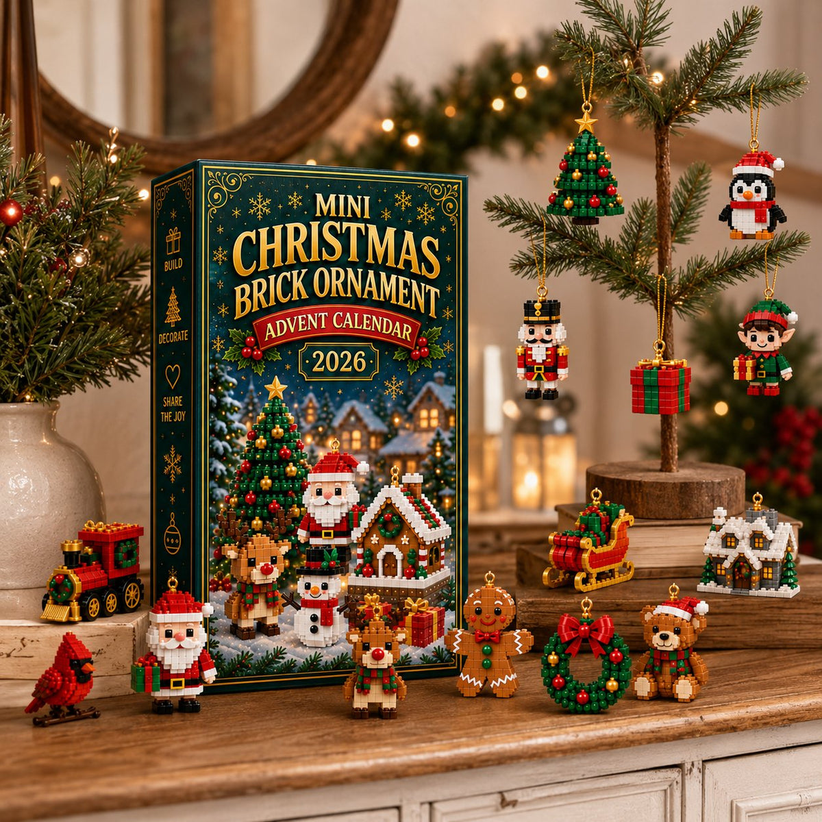 ⏰ Last day to save 49% – 🎄 24-Day Mini Christmas Ornament Advent Calendar | 24 unique festive buildable designs with hanging loops—perfect for decorating Christmas trees, wreaths, and holiday displays 🧱