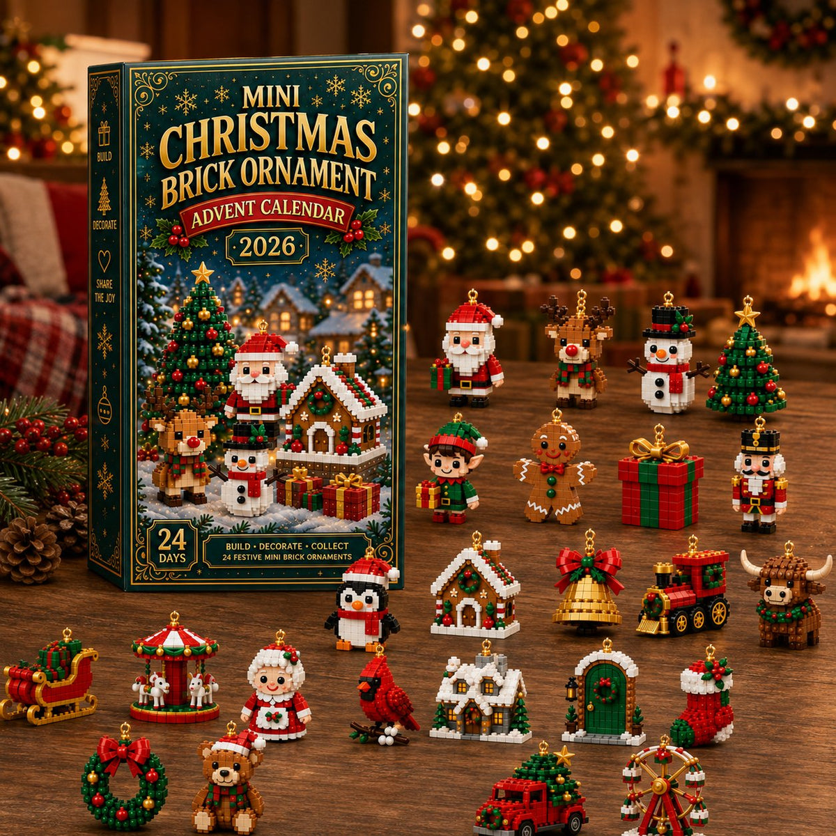 ⏰ Last day to save 49% – 🎄 24-Day Mini Christmas Ornament Advent Calendar | 24 unique festive buildable designs with hanging loops—perfect for decorating Christmas trees, wreaths, and holiday displays 🧱