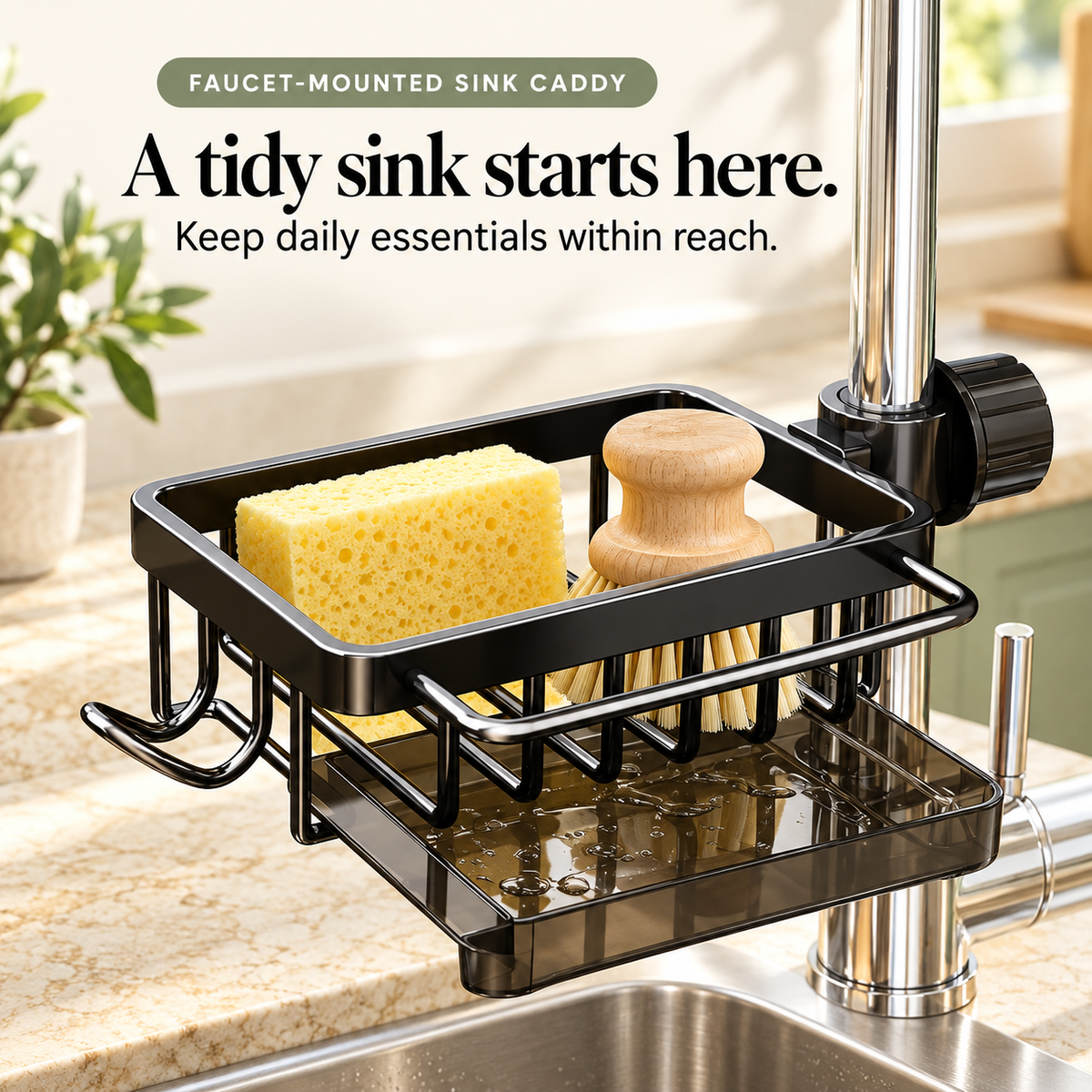 🧽Faucet-Mounted Sink Caddy with Removable Drip Tray