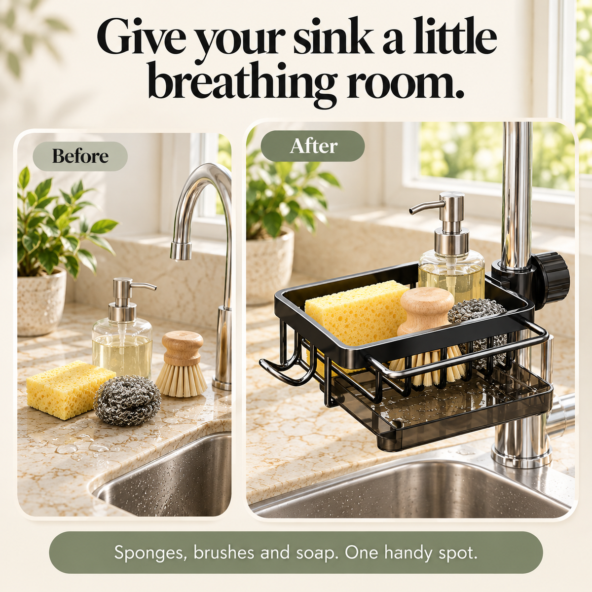 🧽Faucet-Mounted Sink Caddy with Removable Drip Tray